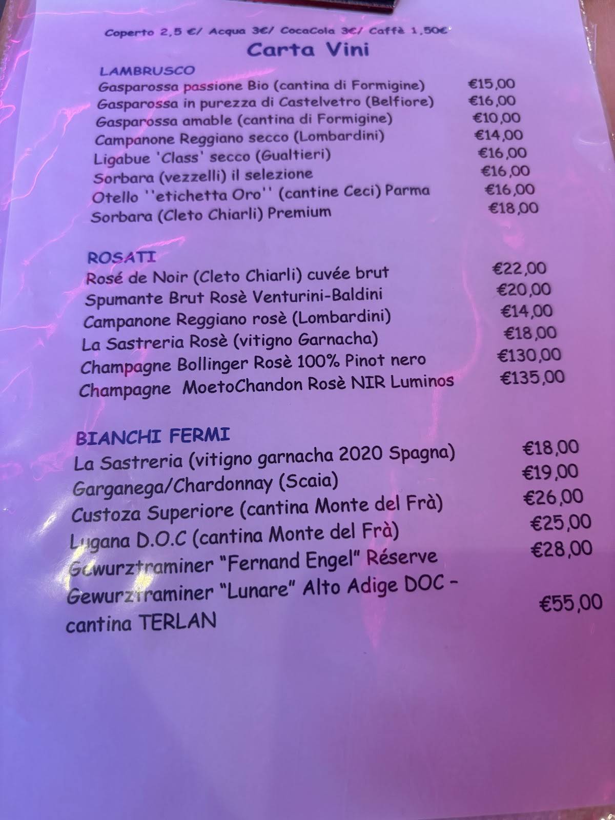 Menu di Trattoria la Ciuséra 