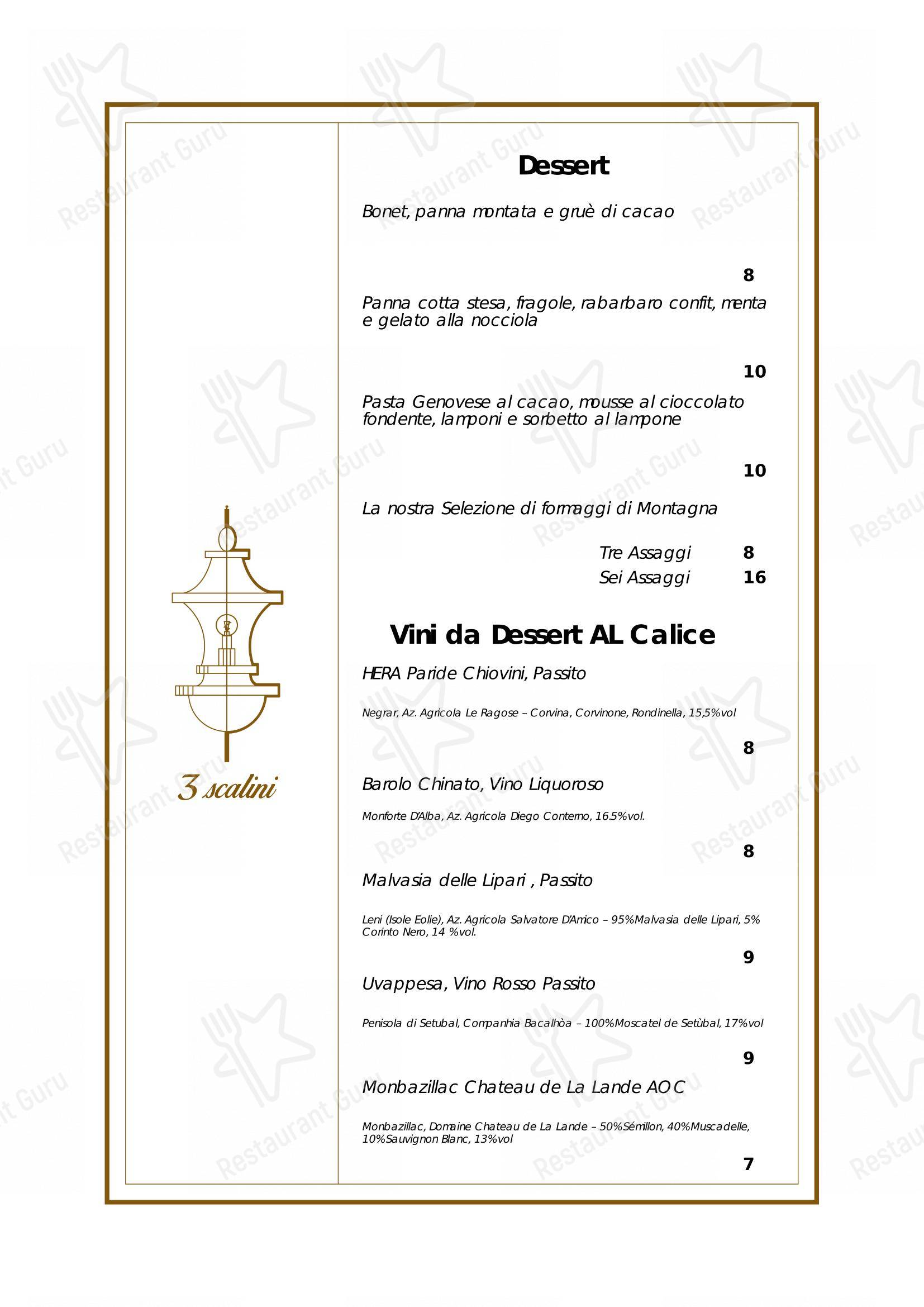 Tre Scalini ristorante italiano in Novara - Основное меню