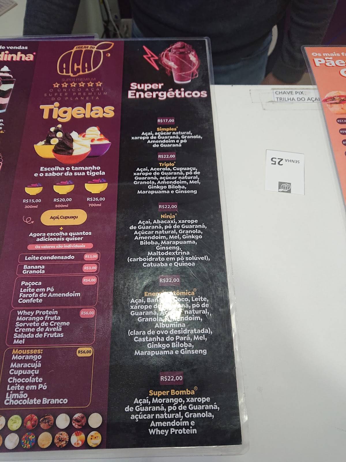 Trilha Do Açaí cardápio