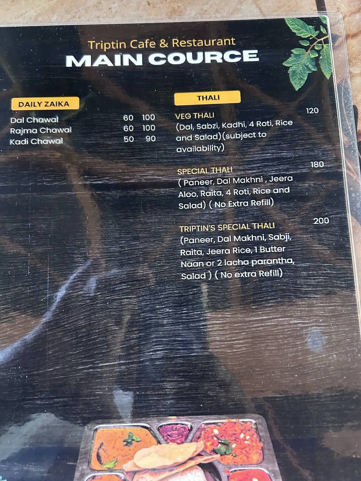 Triptin cafe & Resturant menu