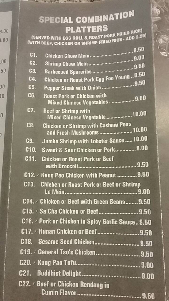 Menu at Plum Blossom restaurant, Troy, 685 Hoosick Rd