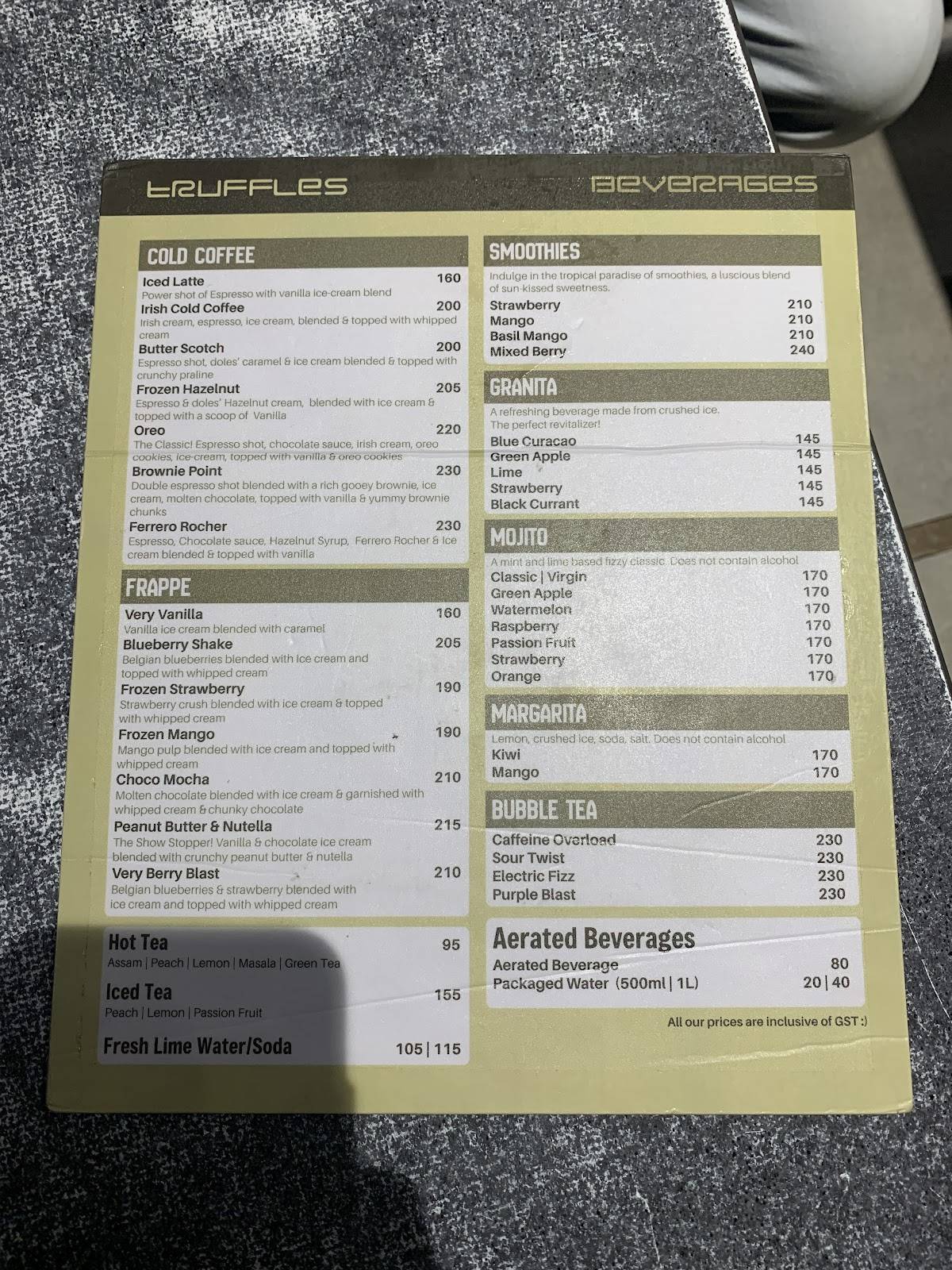 Truffles - Kalyan Nagar menu