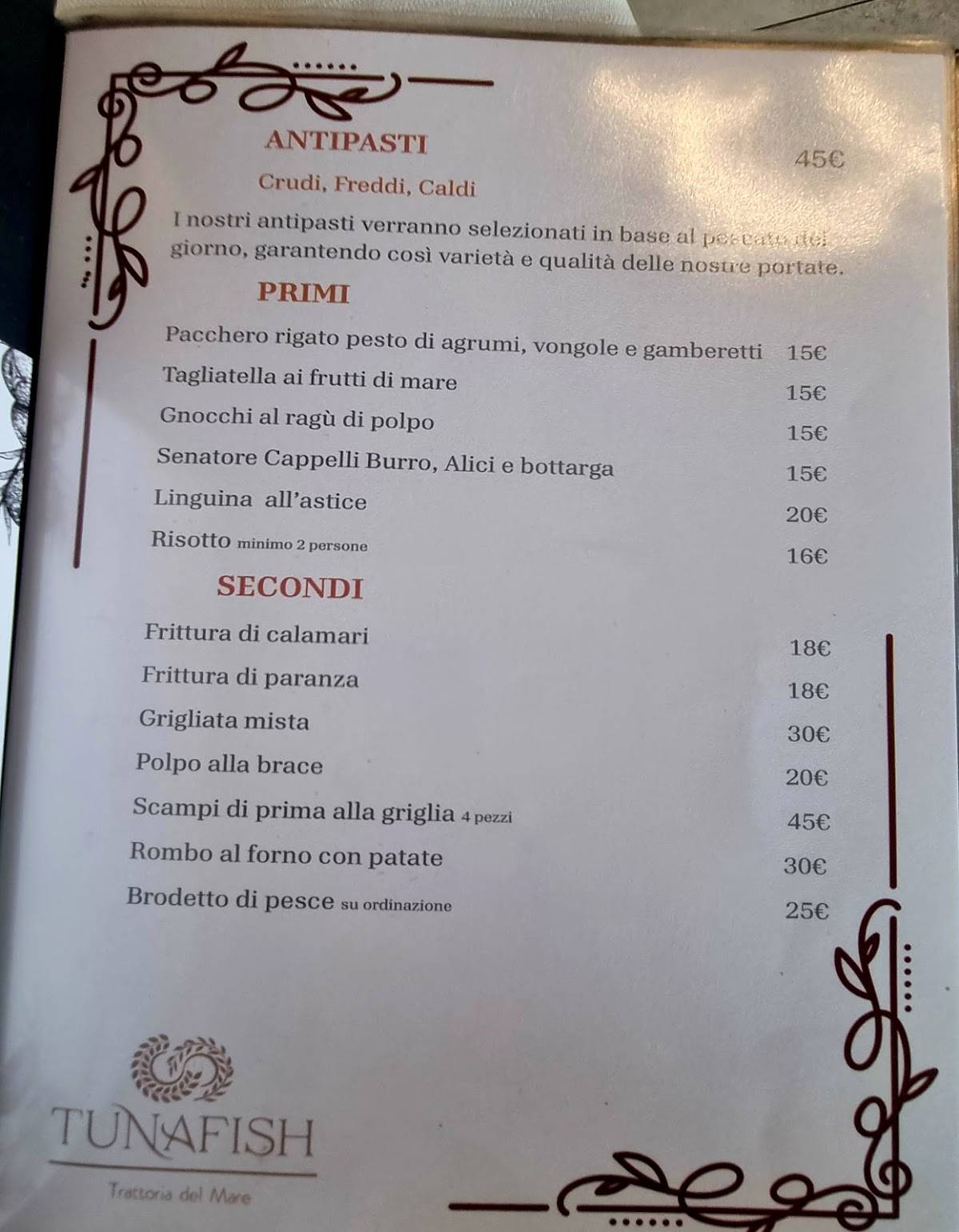 Menu di TunaFish - Trattoria del Mare 