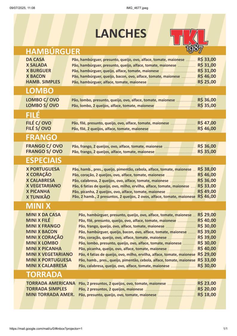 Tuni Kão Lanches cardápio