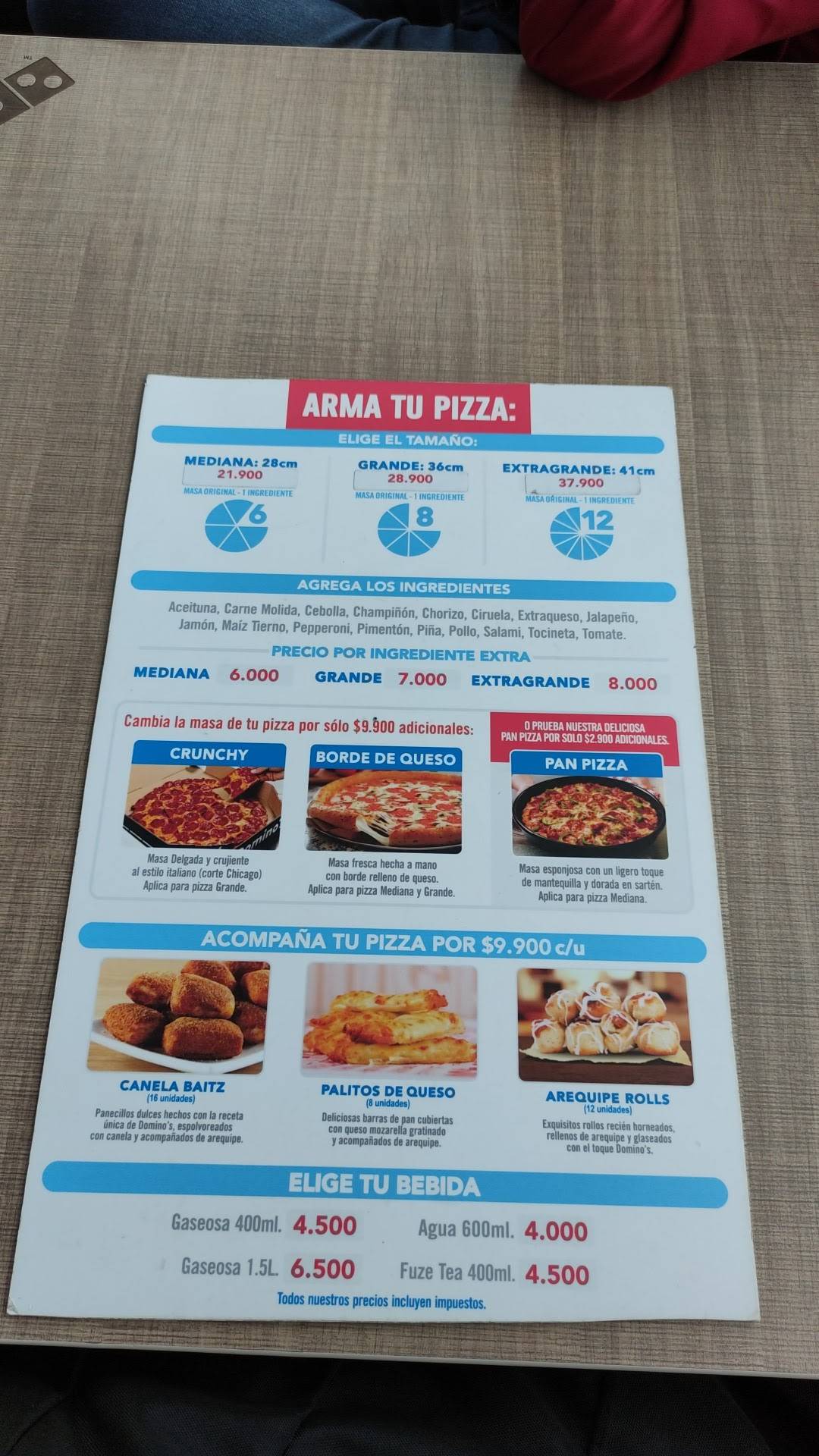 Carta Del Restaurante Domino S Pizza Tunja