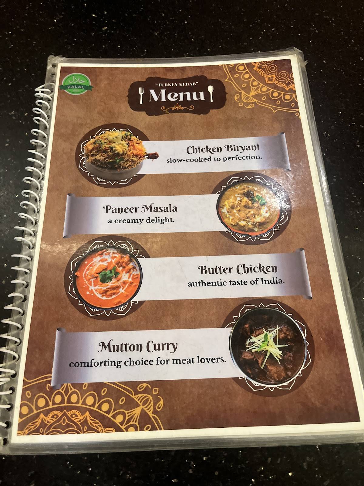 Turkey Kebab menu