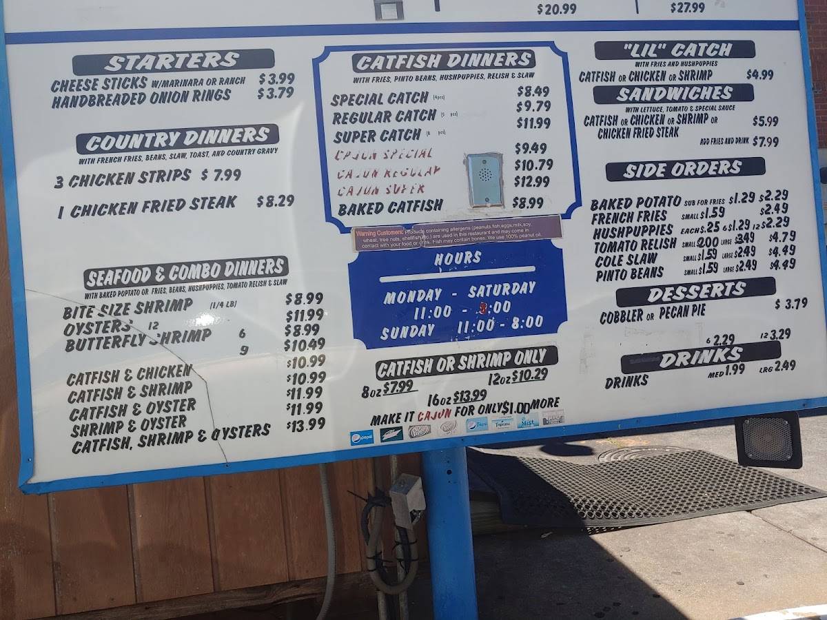 Menu at Catfish King fast food, Tyler