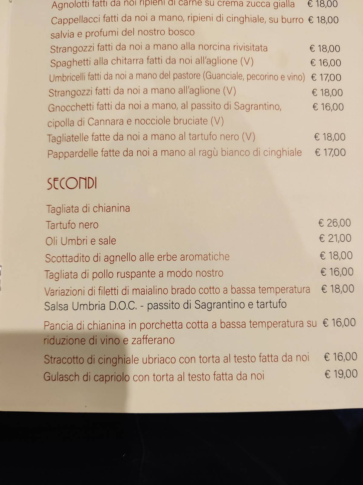 Menu di Umbria D.O.C. Ristorante 