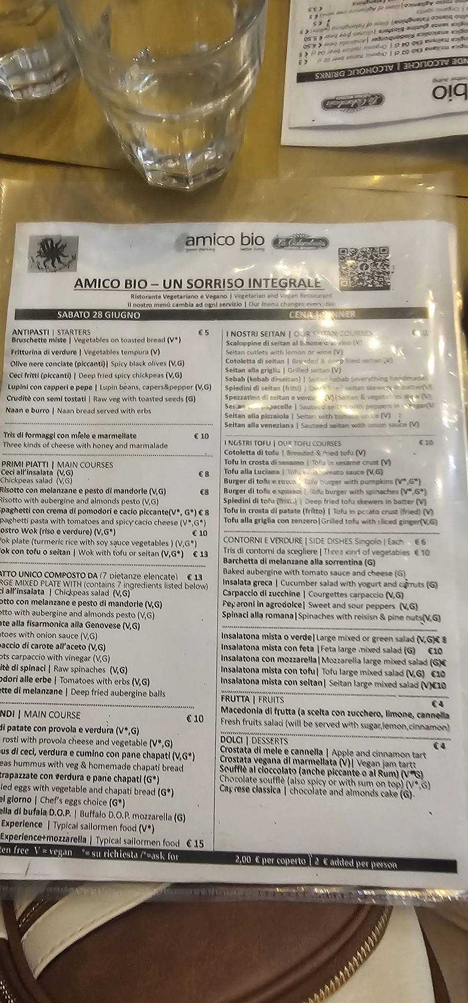 Menu di Un Sorriso Integrale Amico Bio 