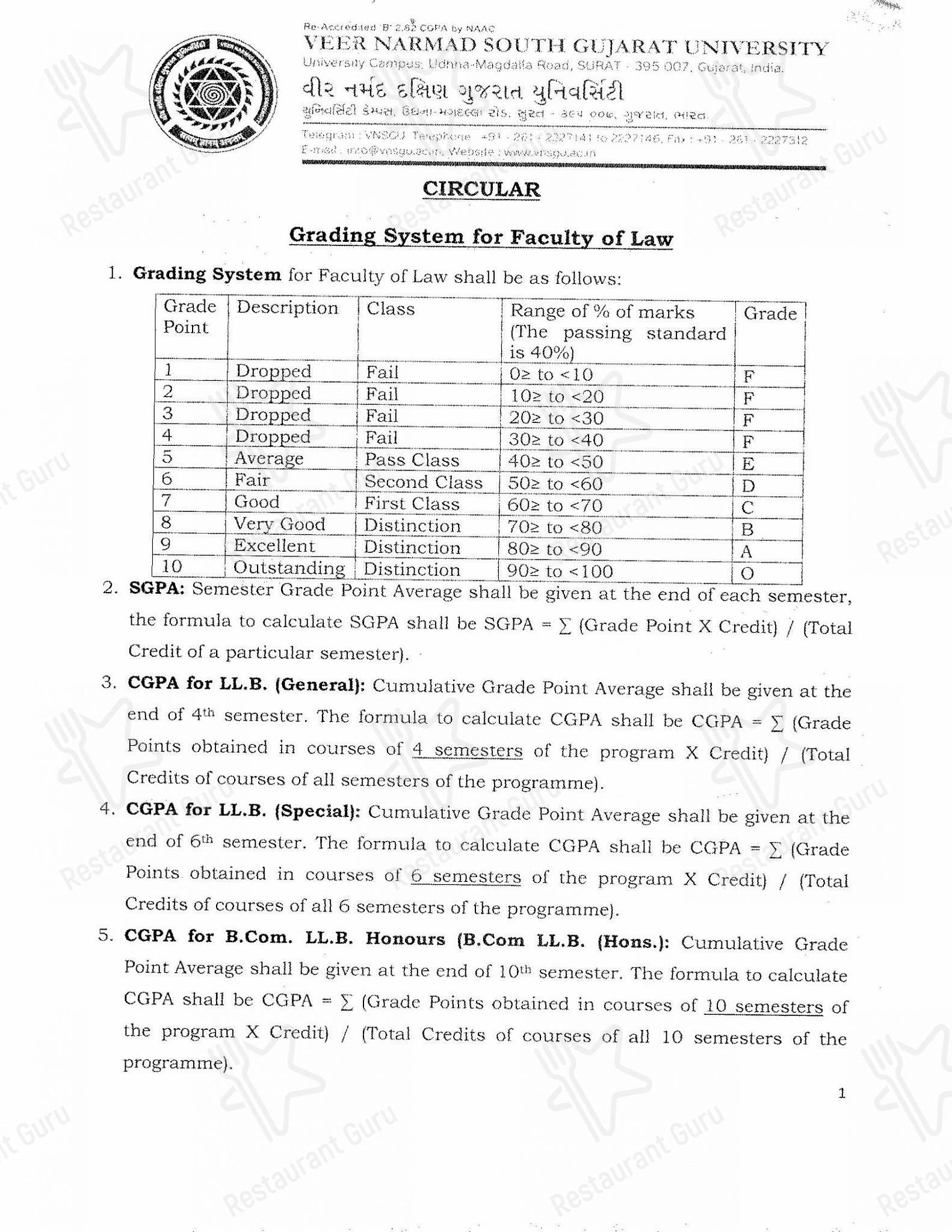 Menu bar for V.N.S.G. University Canteen in Surat