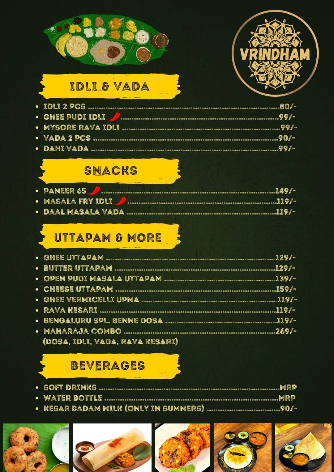 VRINDHAM DOSA CORNER - AUTHENTIC SOUTH INDIAN RESTAURANT menu