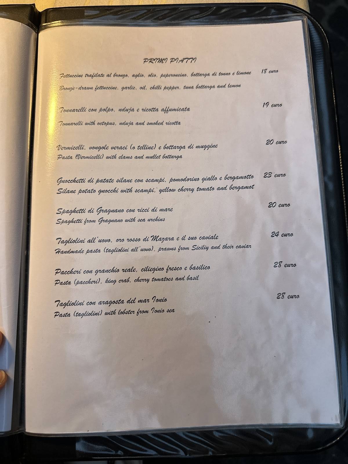 Menu di Valerio ristorante di pesce 
