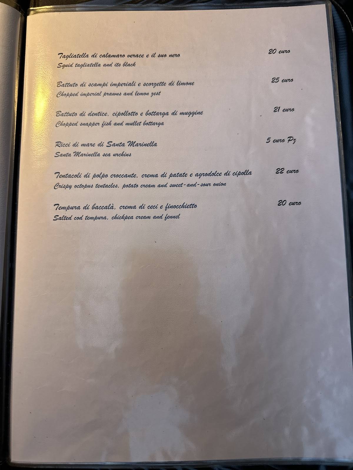 Menu di Valerio ristorante di pesce 