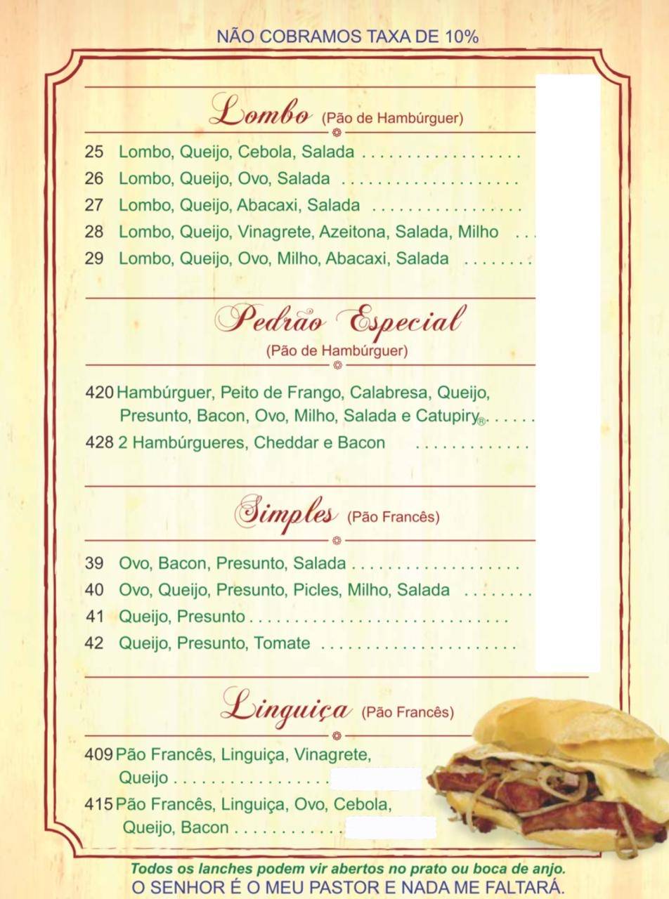 Pedrão Lanches cardápio