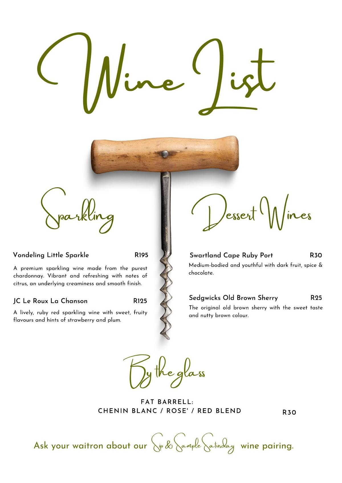Menu at Urban Vines bistro and vineyard restaurant, Vanderbijlpark
