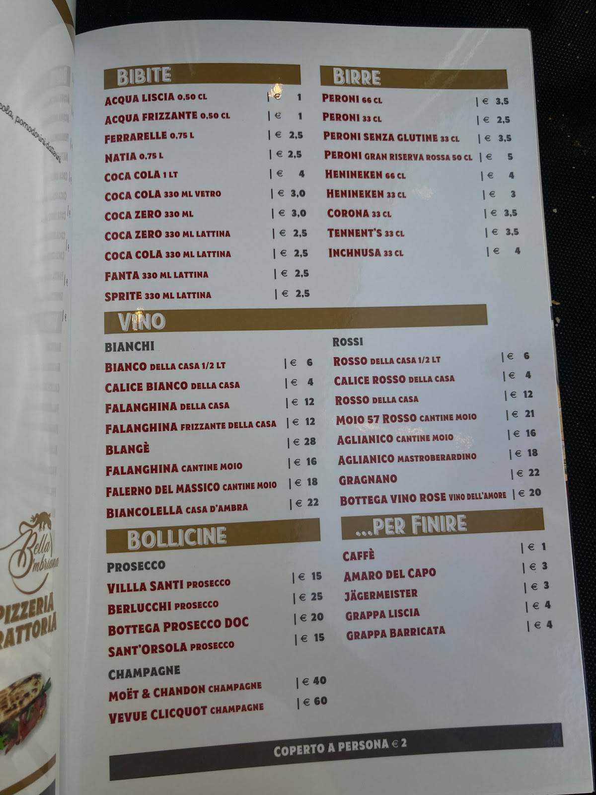Menu di Bella Mbriana pizzeria trattoria Napoli 