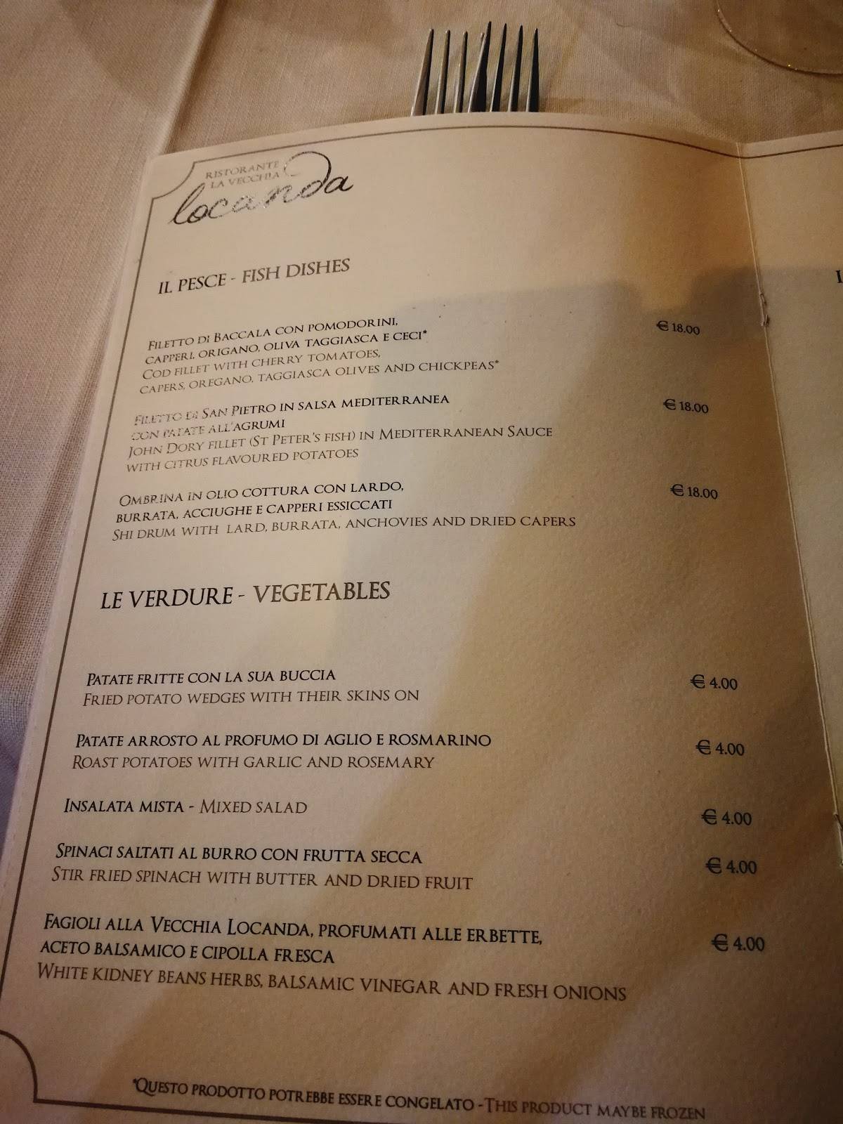 Menu di Vecchia Locanda 