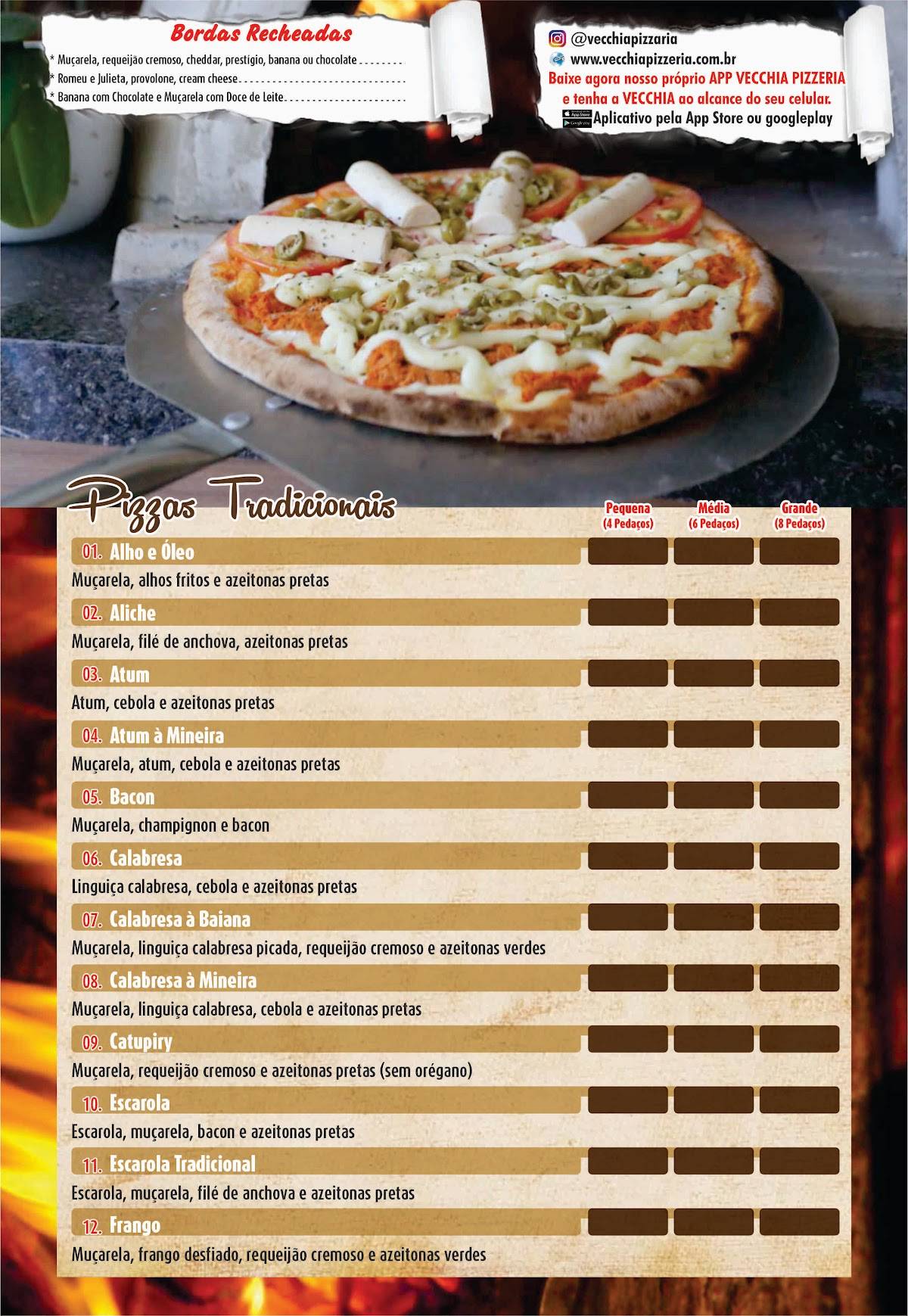 Pizzas Artesanais Delivery - Vecchia Pizzaria cardápio