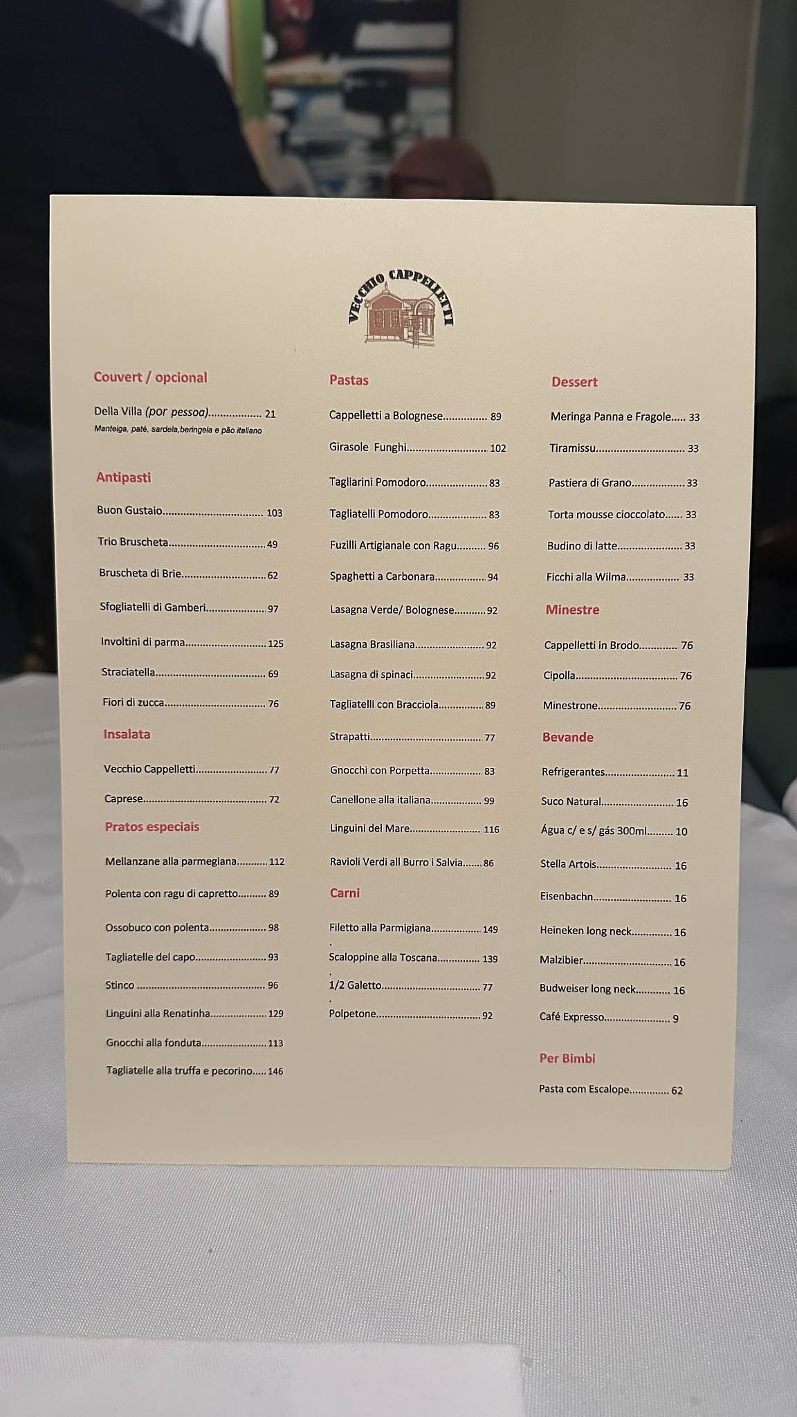 Vecchio Cappelletti cardápio