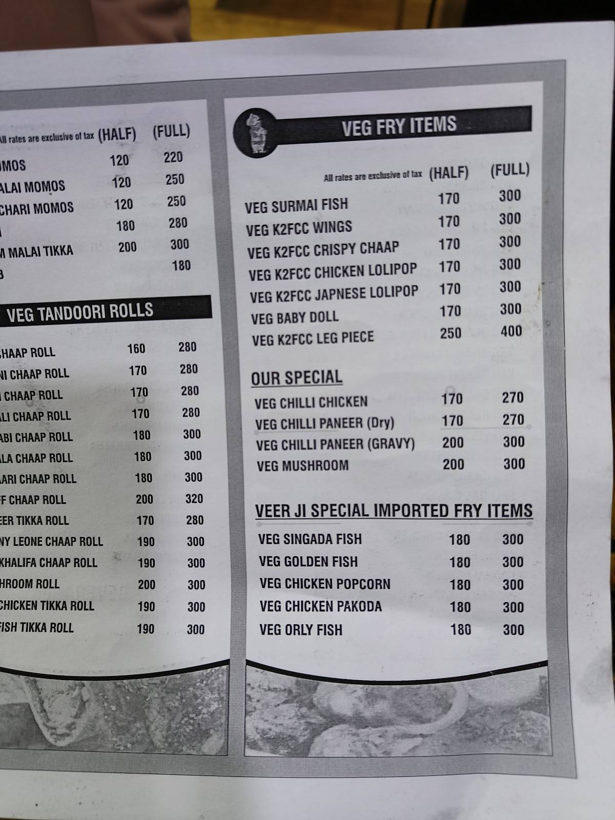 Veer Ji Malai Chaap Wale [Shastri Nagar] menu