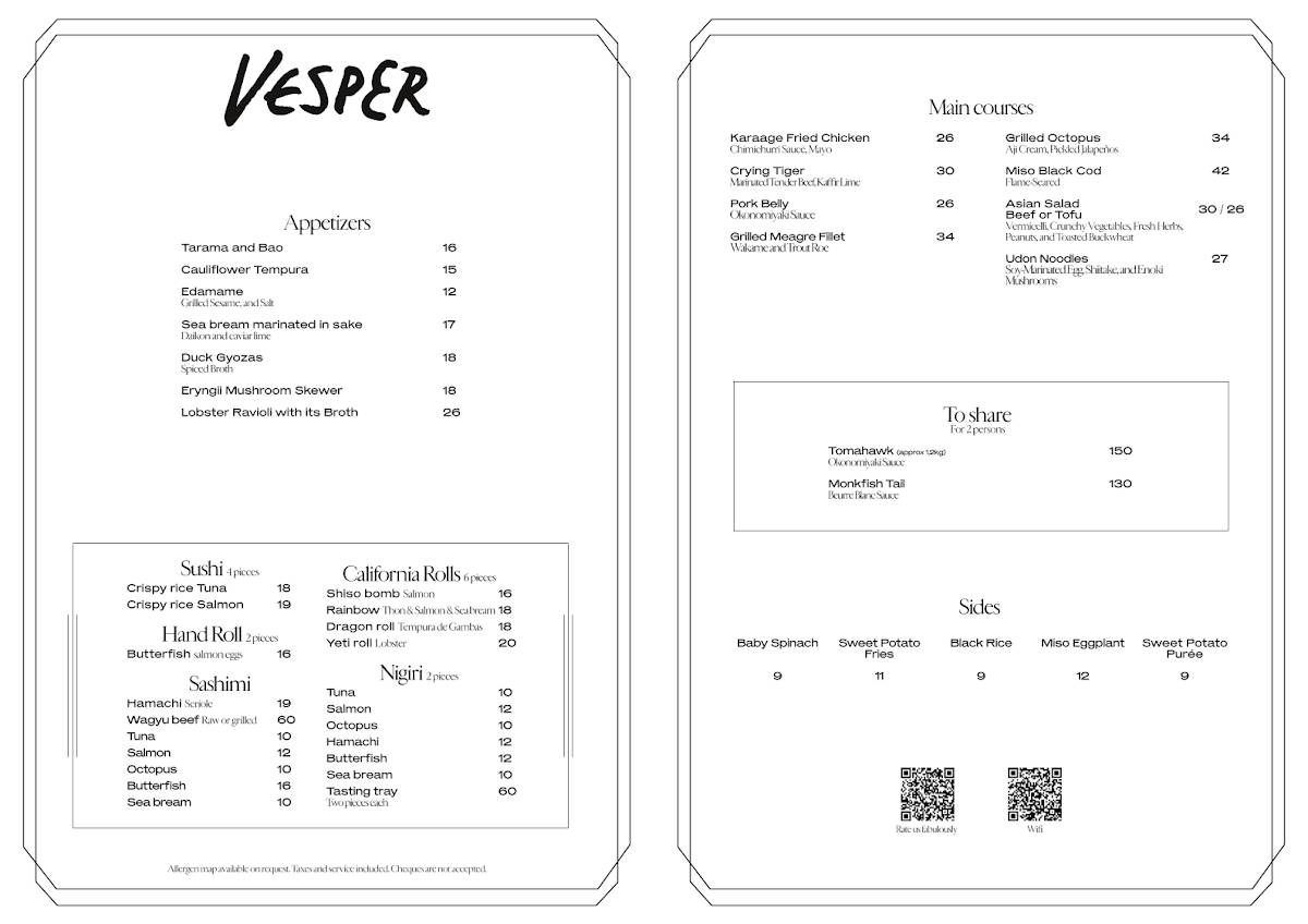 Menu de Vesper