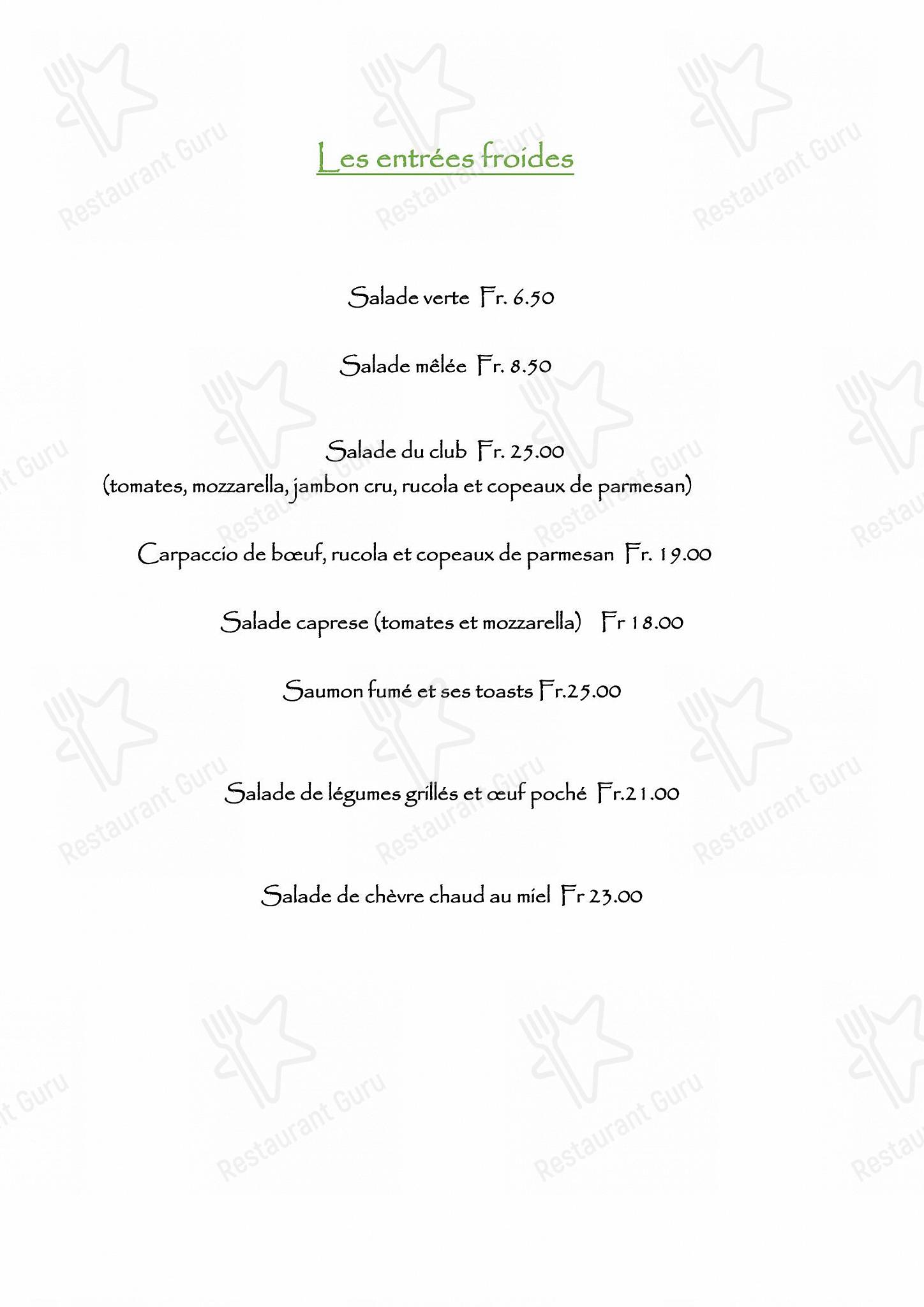 Restaurant Tennis Club de Champel in Veyrier - Dinner Menu