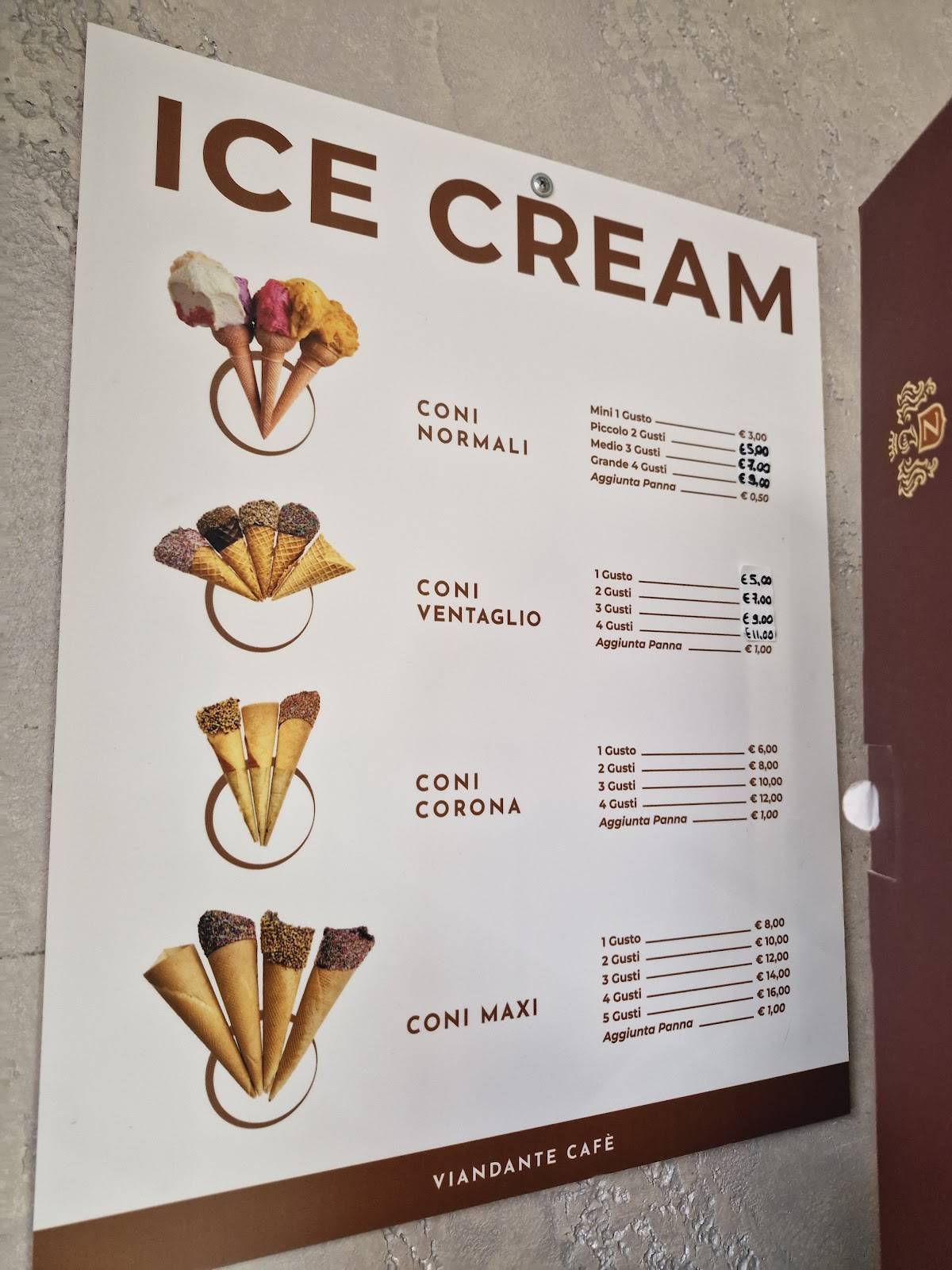 Menu di Viandante café - Gelateria - Tabacchi 