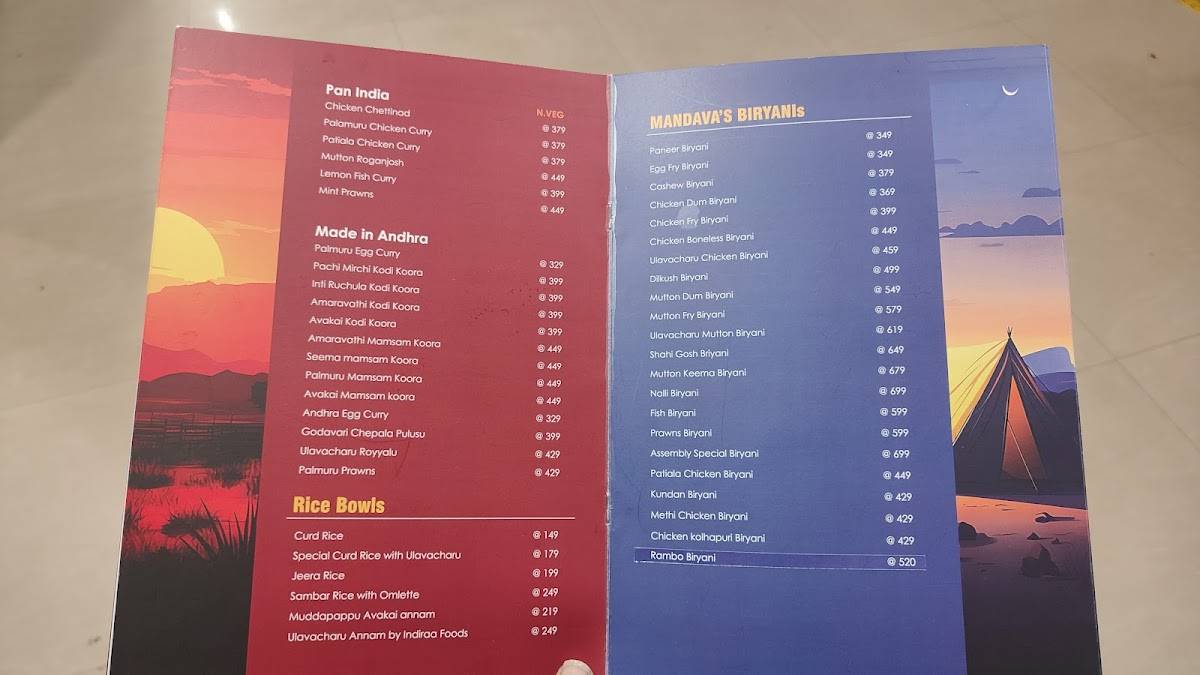 MANDAVA’S BHOJANAM menu
