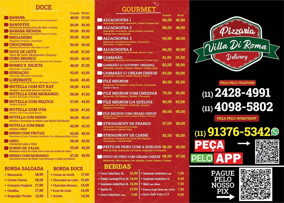 Villa Di Roma Pizzaria cardápio