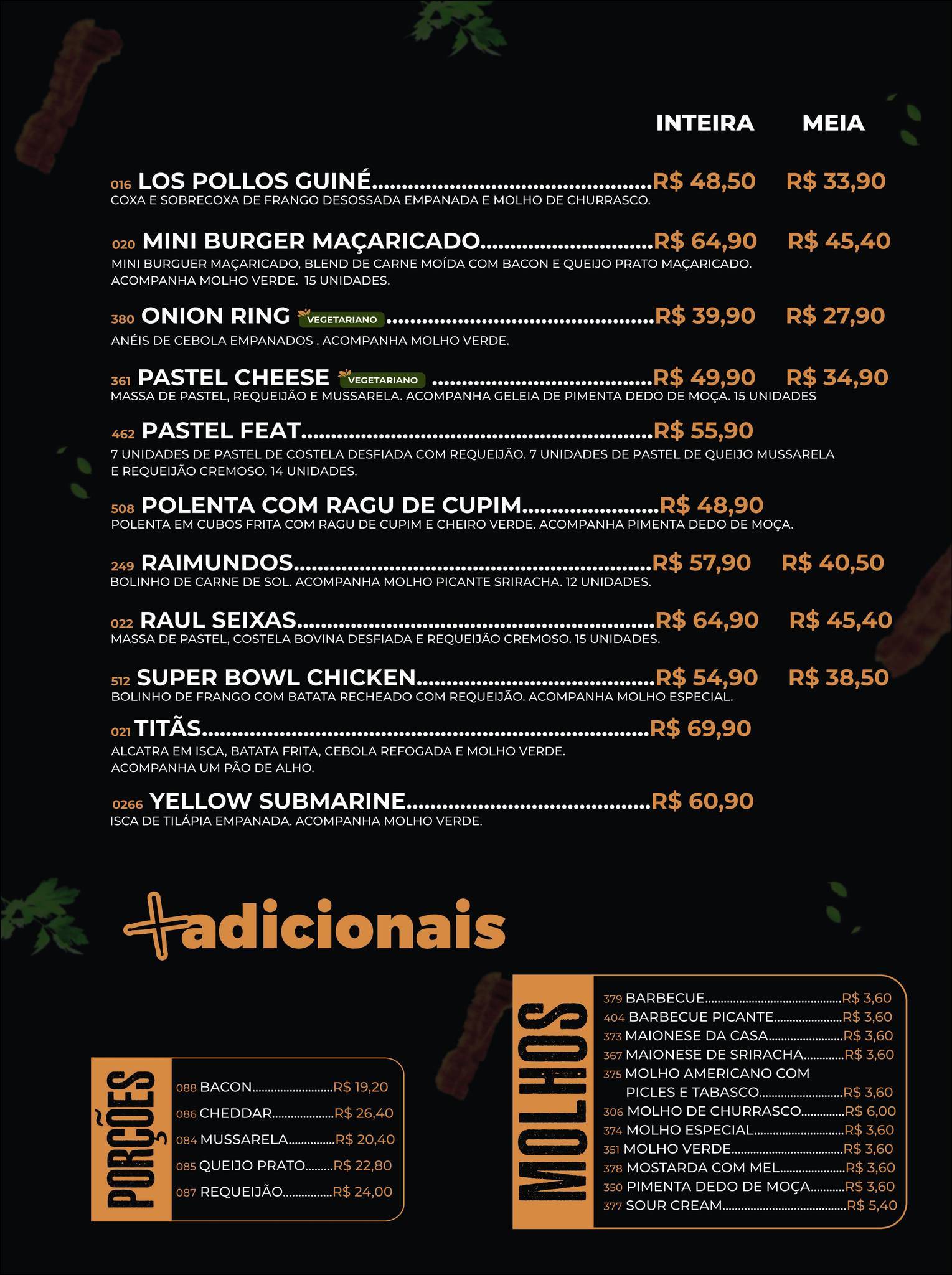 Villa Guiné - Suinga cardápio