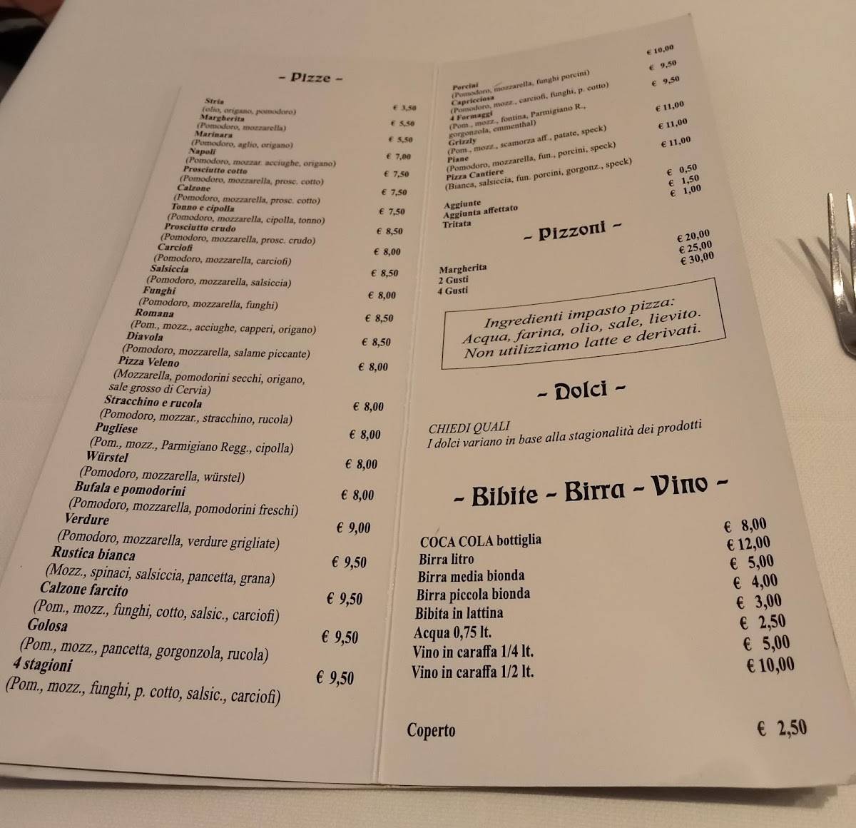 Menu di Vino e Cucina Boilini 