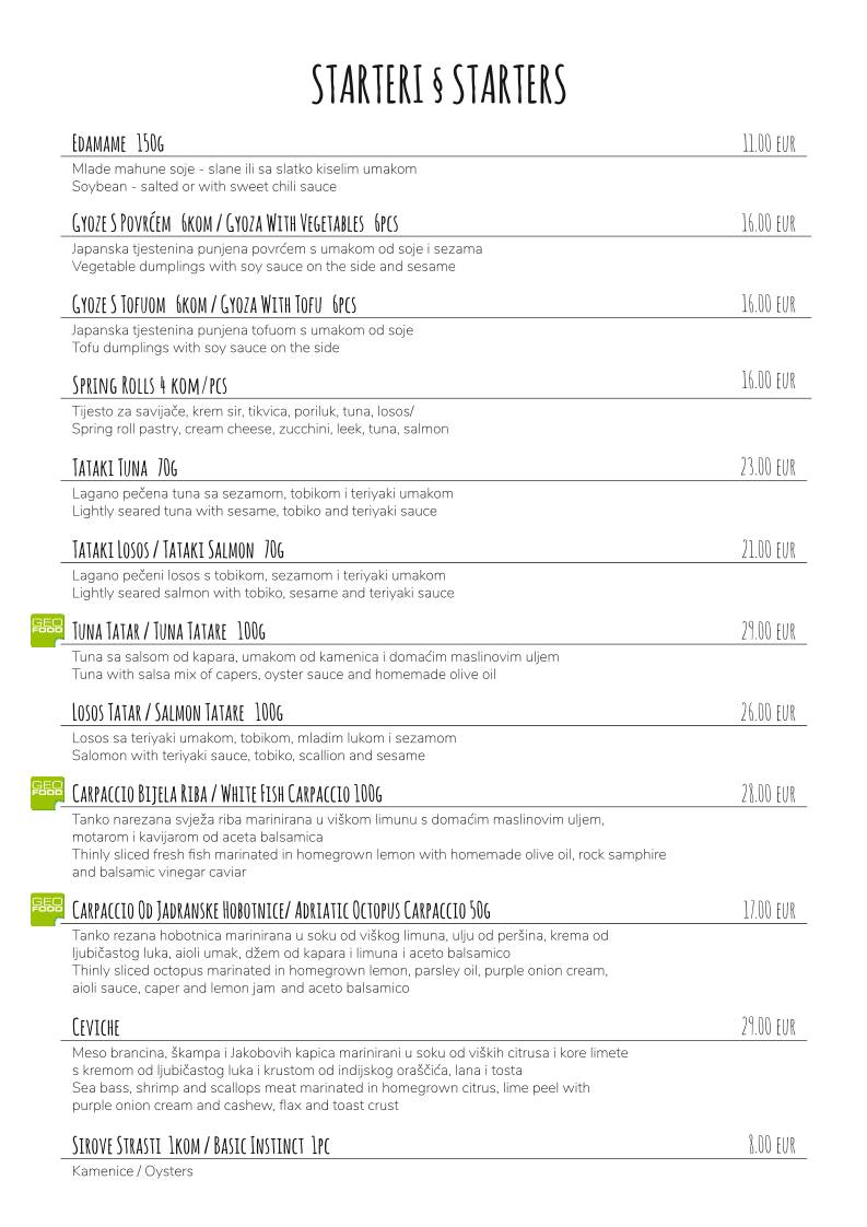 Menu di Peškarija Sushi Bar 