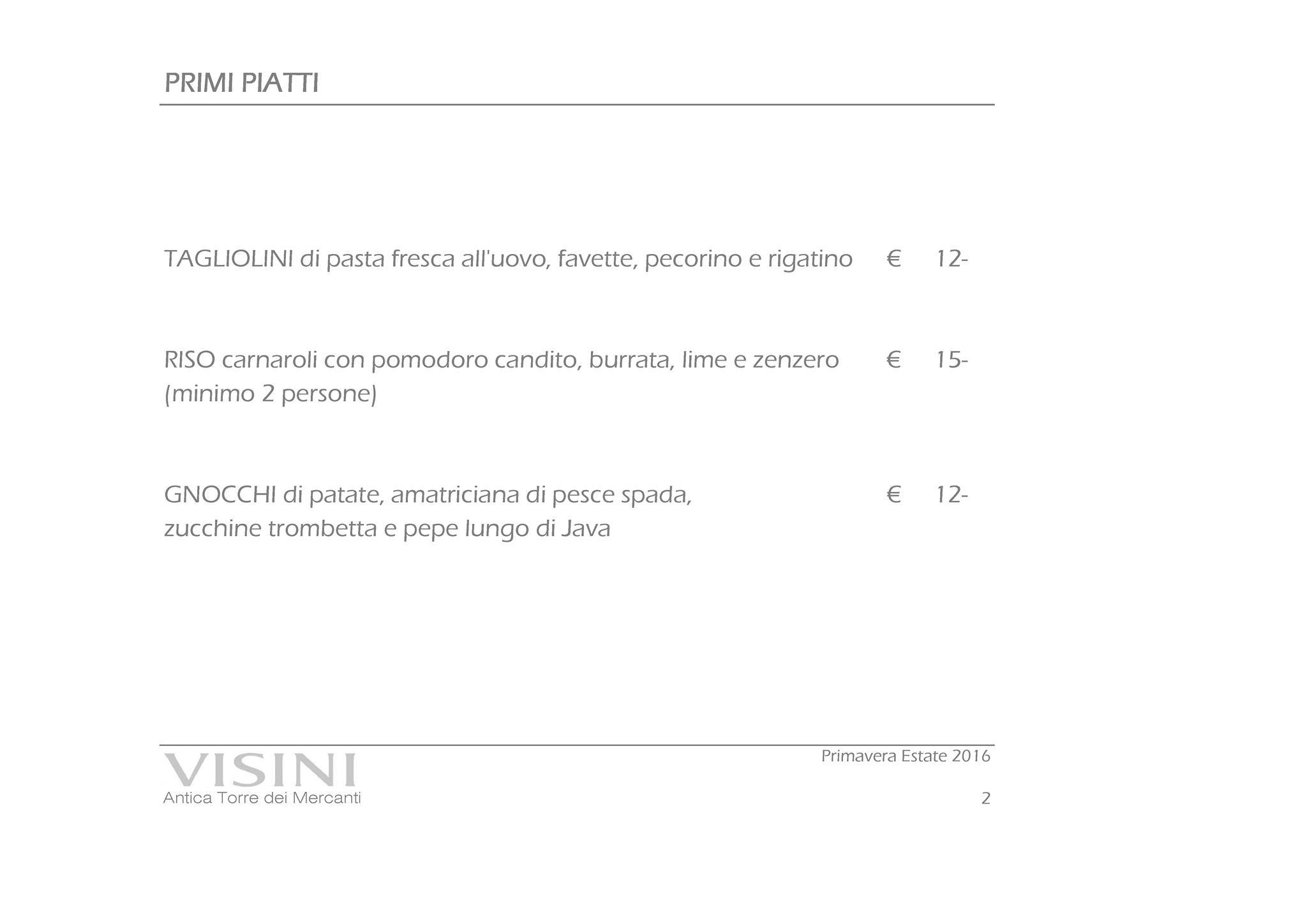 Menu di Visini Como 