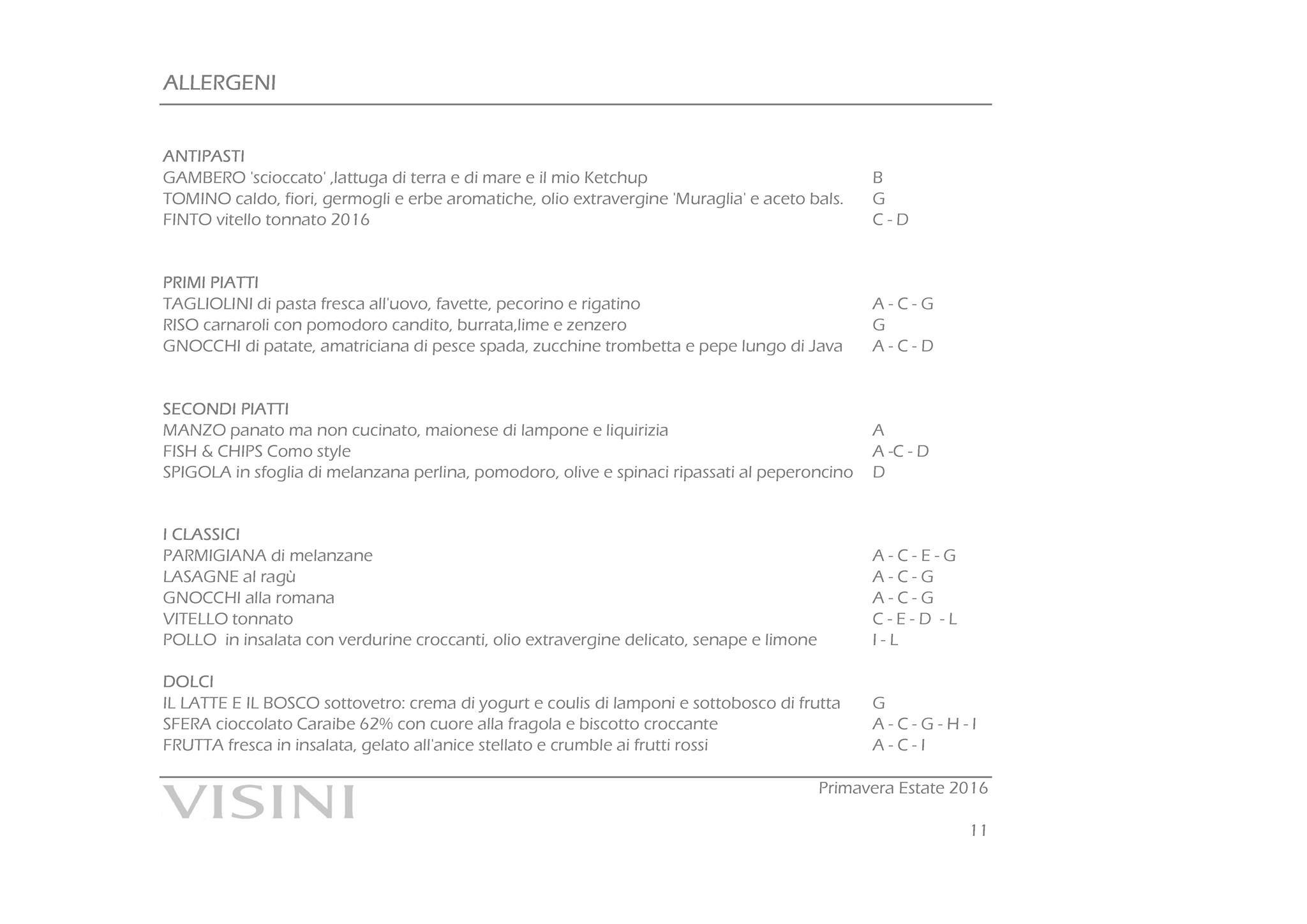 Menu di Visini Como 