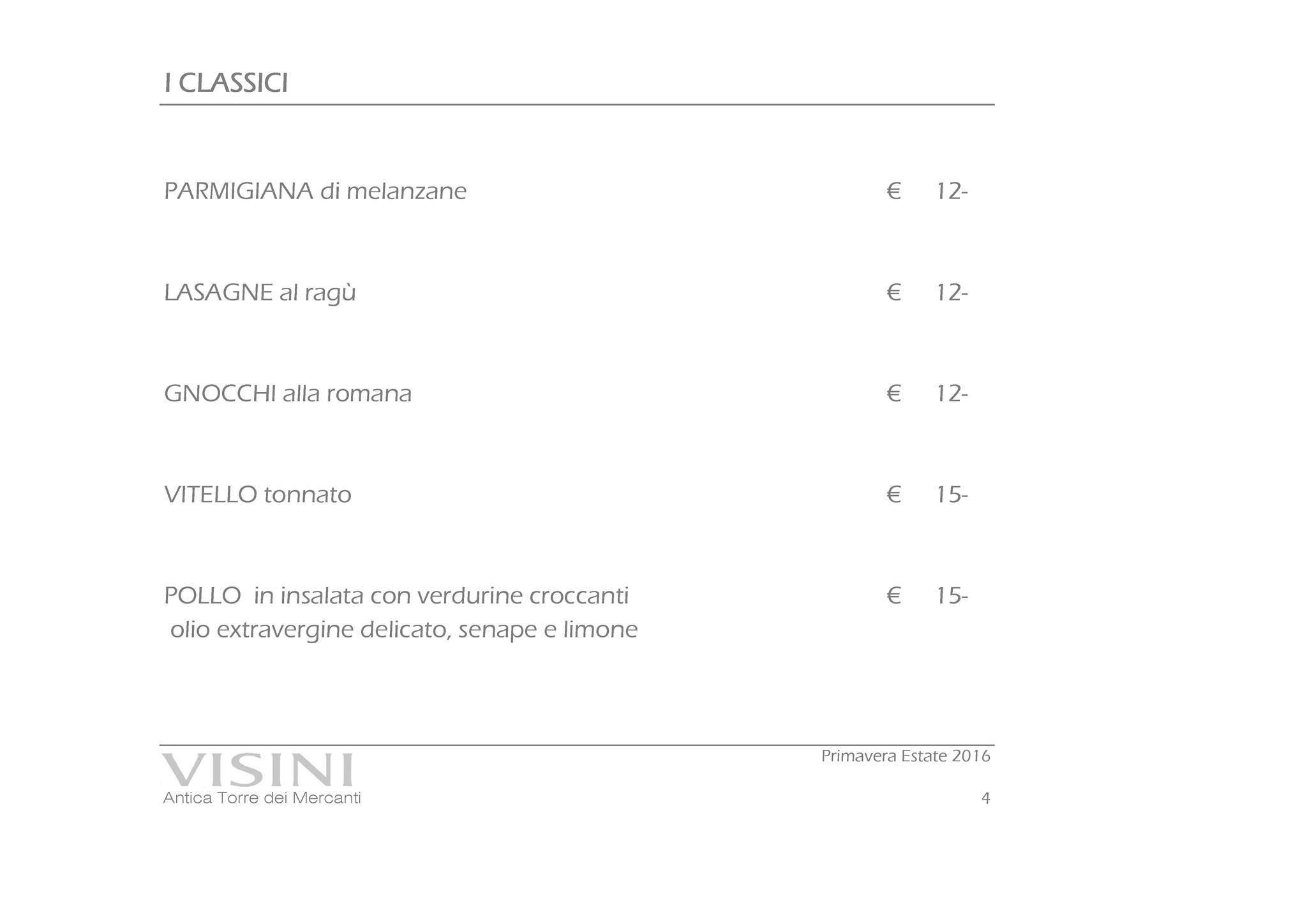 Menu di Visini Como 