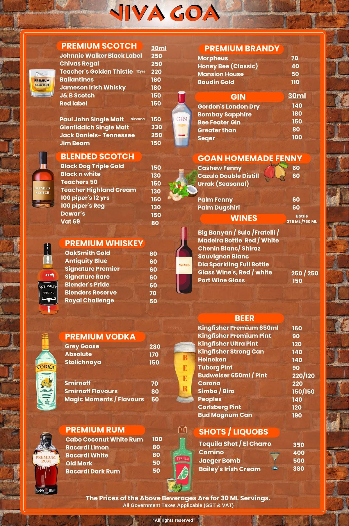 Viva Goa Restaurant Colva menu