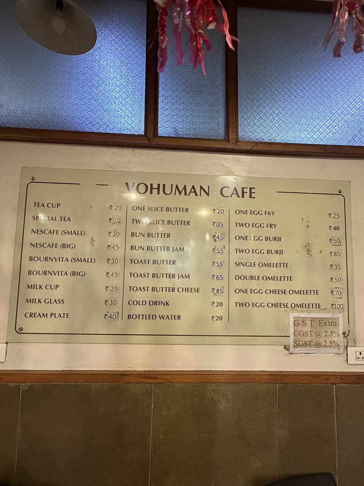 Vohuman Cafe menu