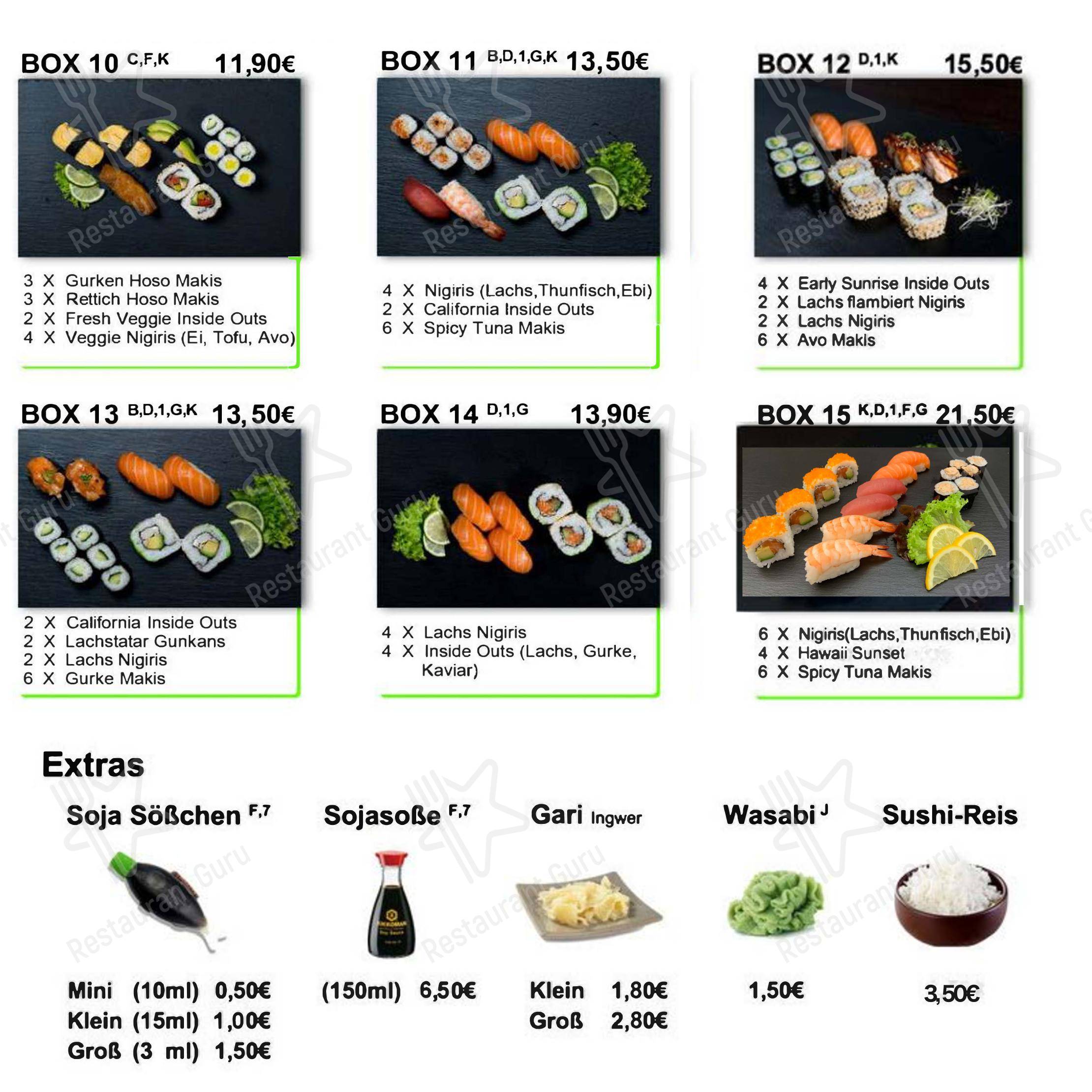 Menu pour Wasabi - Menu