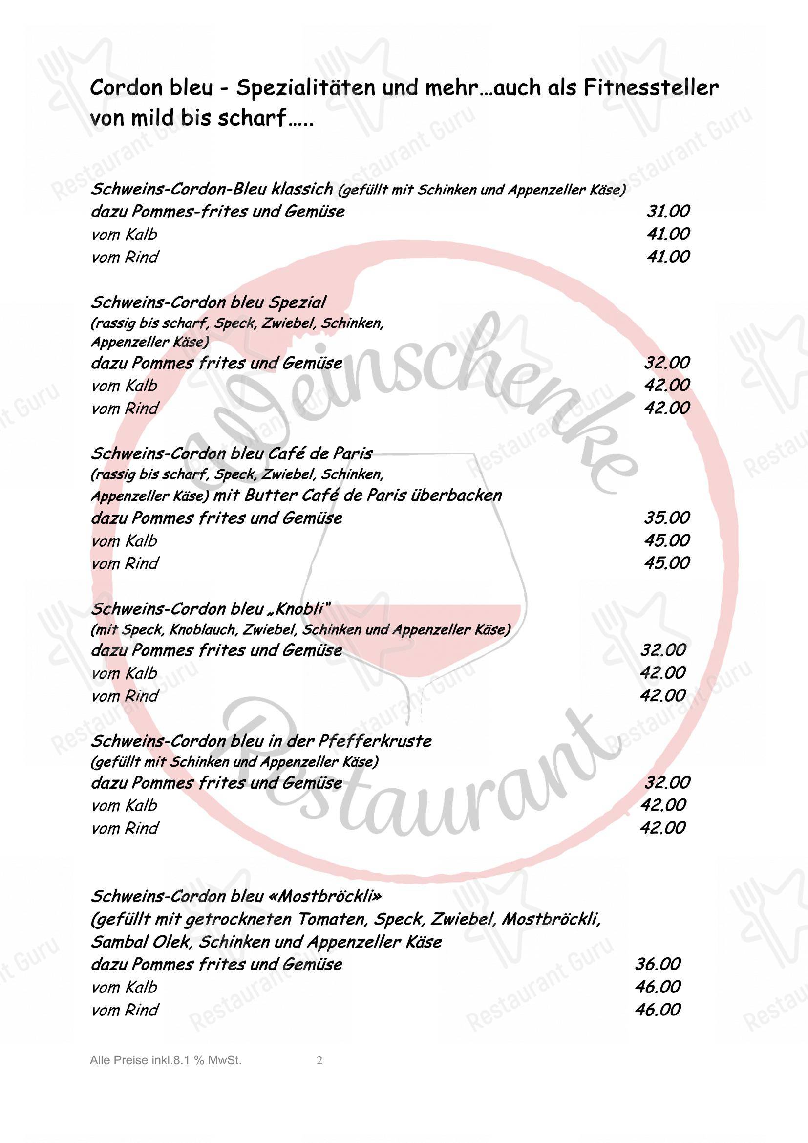 Menu di Weinschenke - Menu
