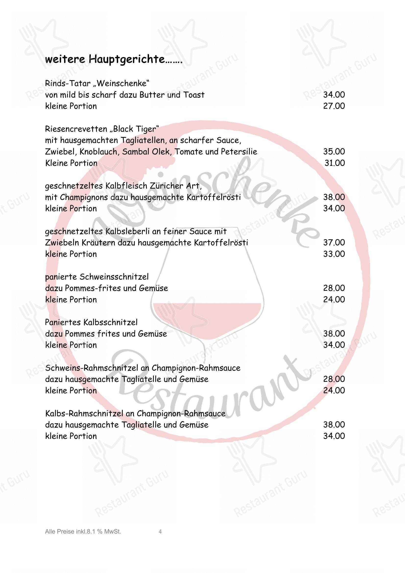 Menu per Weinschenke in Gossau