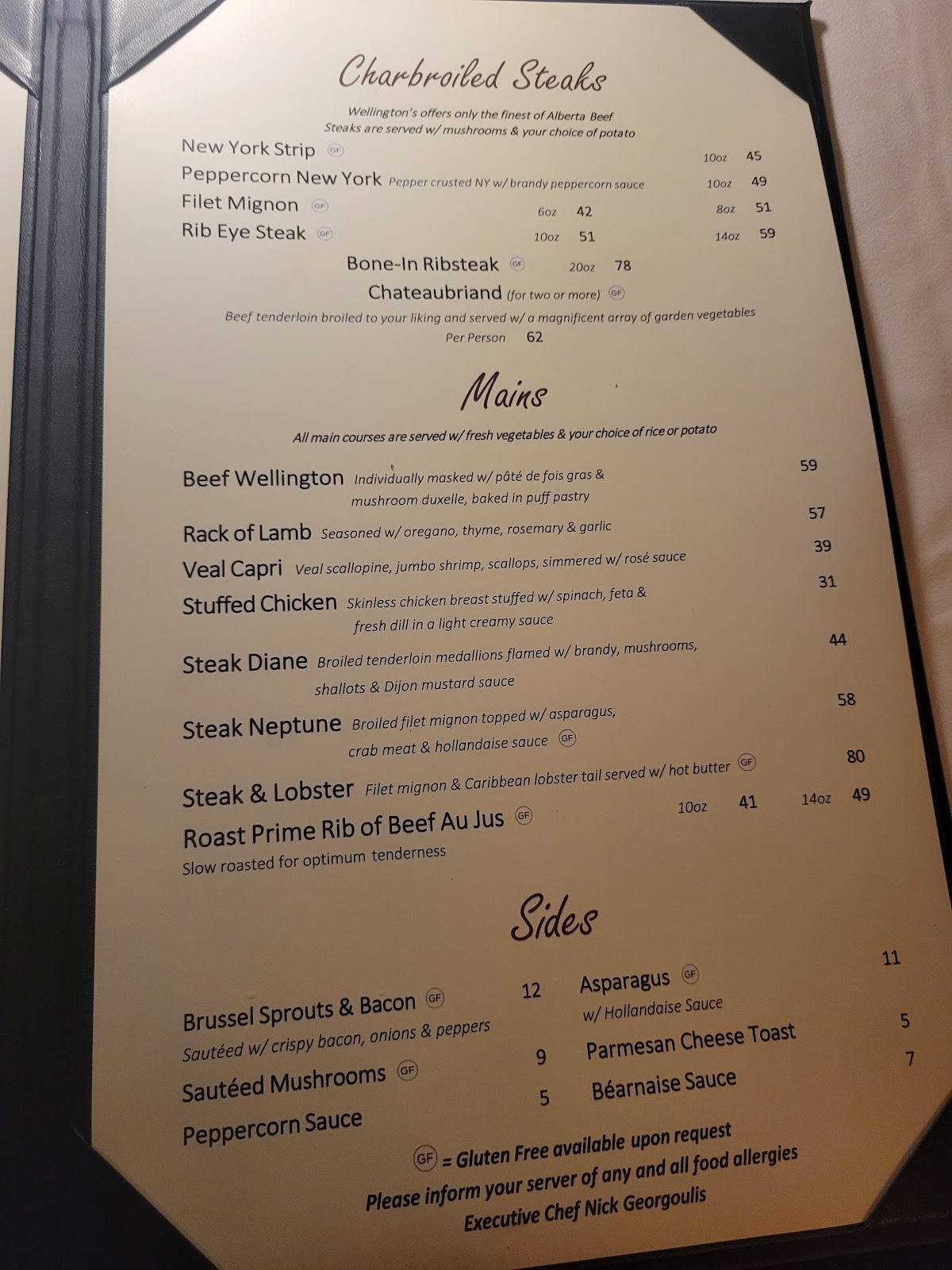 Menu de Wellingtons of Calgary