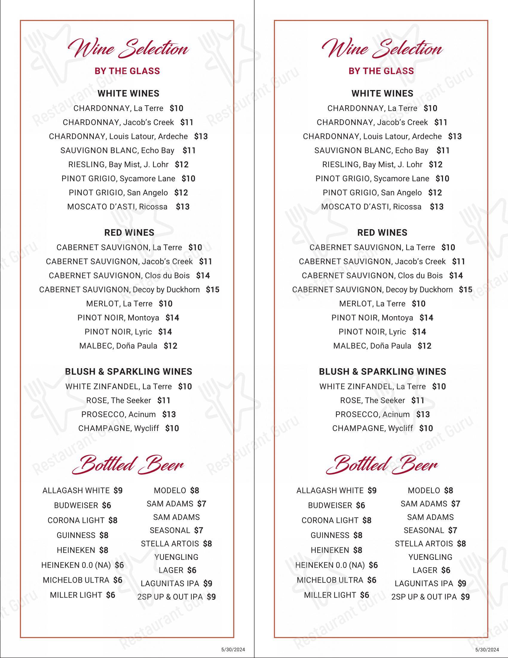 Menu at William Penn Inn restaurant, Gwynedd