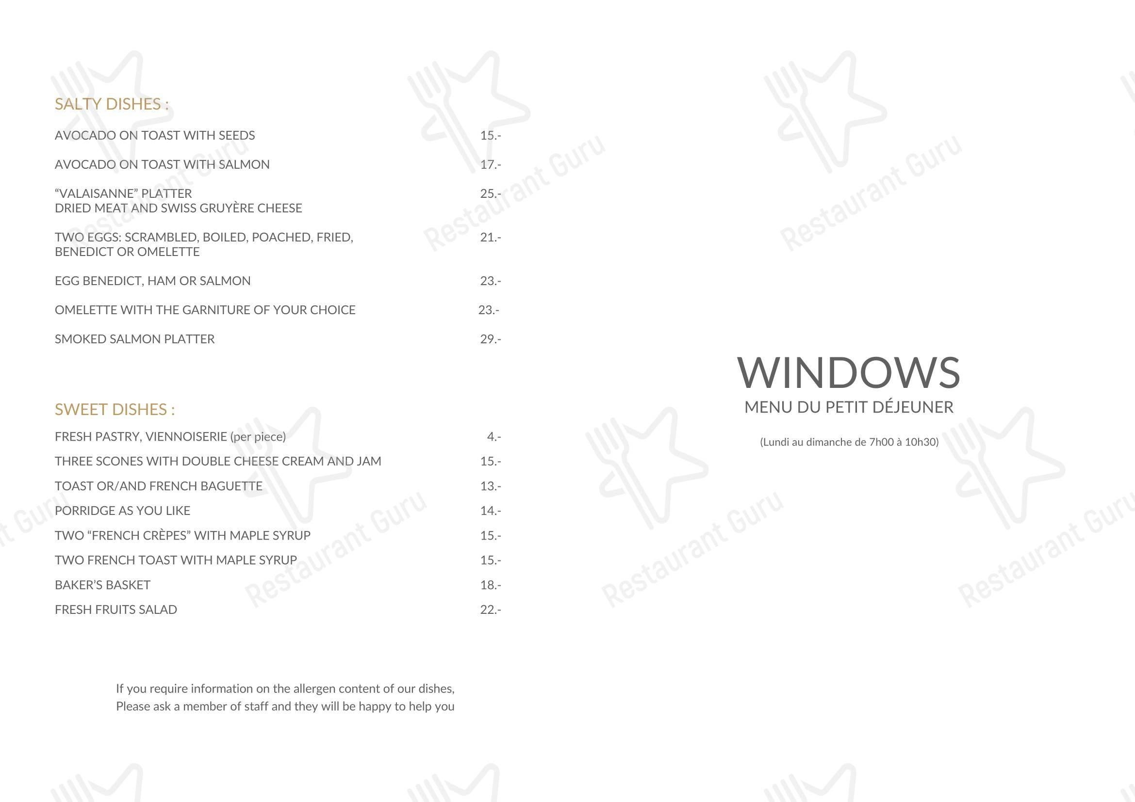 菜单 per Windows Restaurant at Hotel d'Angleterre in Ginevra
