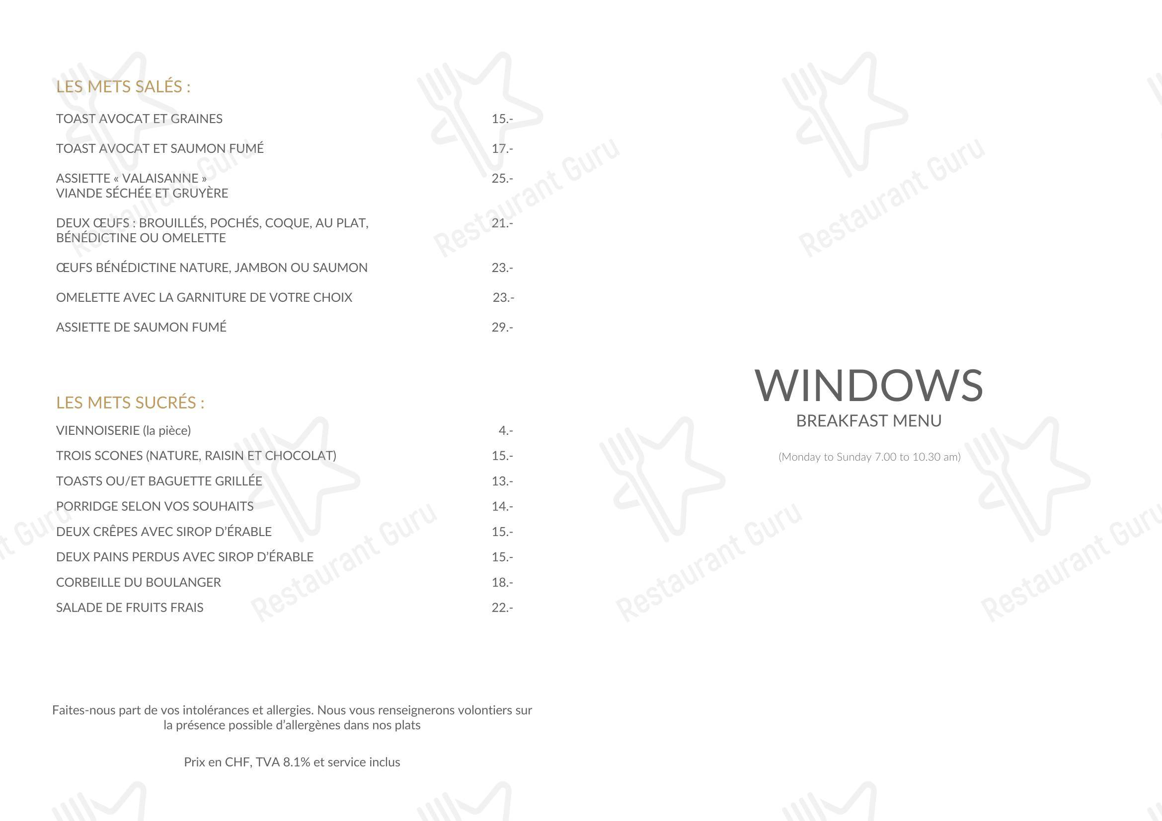 Menu di Windows Restaurant at Hotel d'Angleterre - 菜单