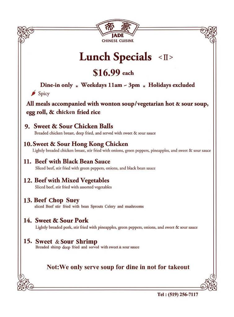 Menu de Jade Chinese Cuisine
