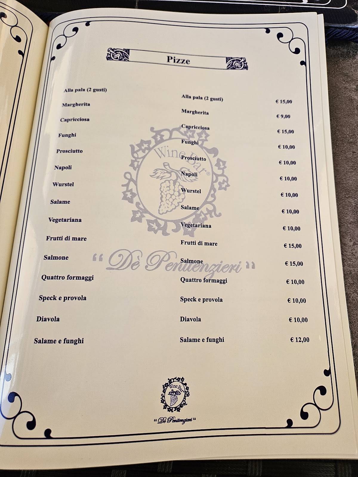 Menu di Wine Bar De' Penitenzieri 