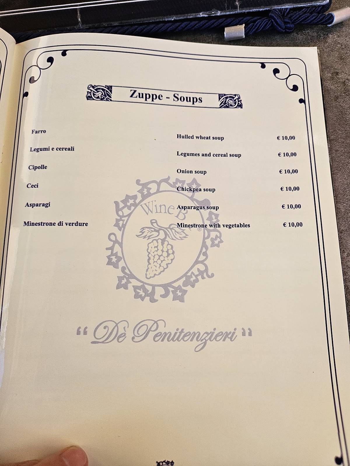 Menu di Wine Bar De' Penitenzieri 
