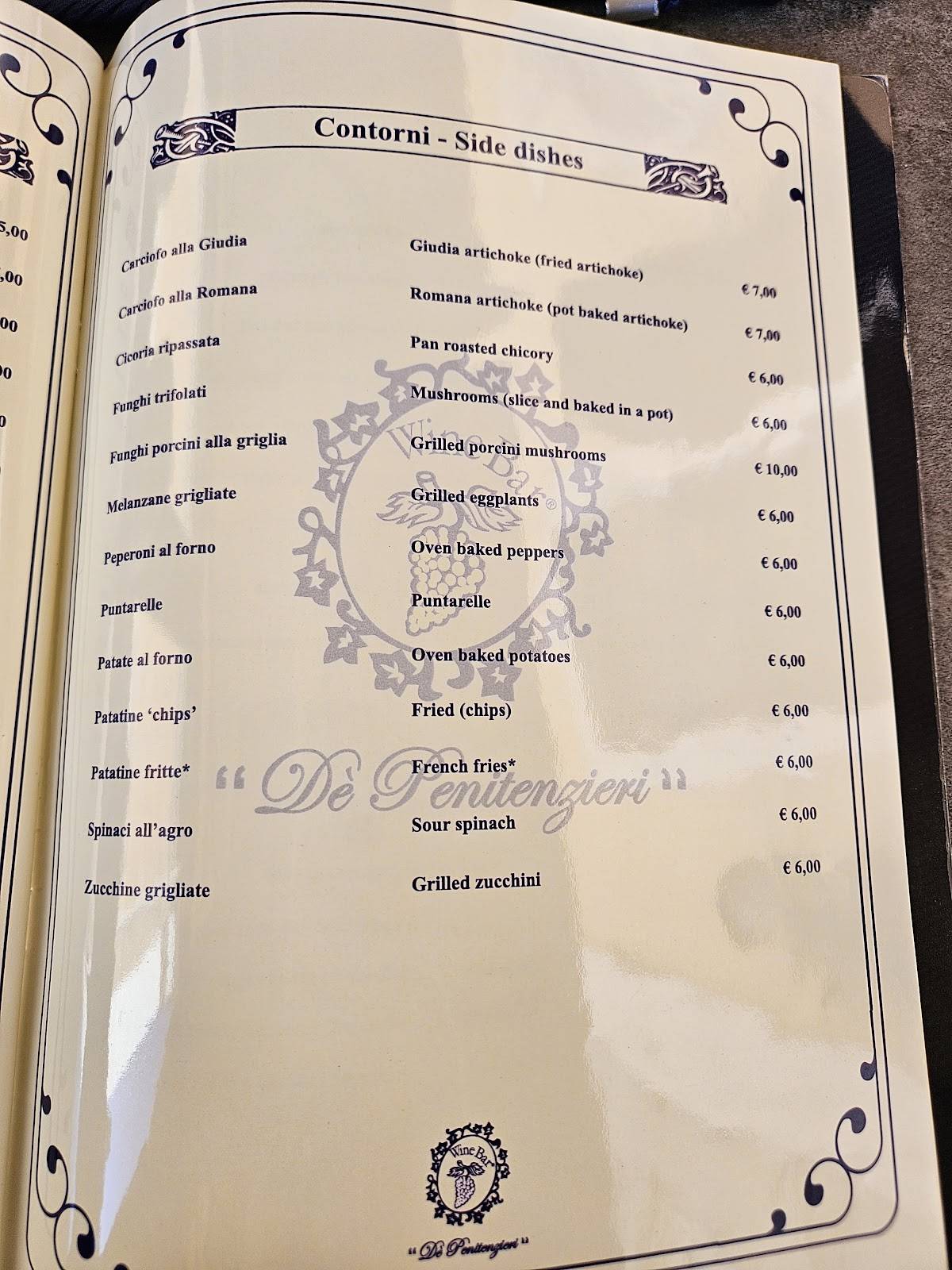 Menu di Wine Bar De' Penitenzieri 
