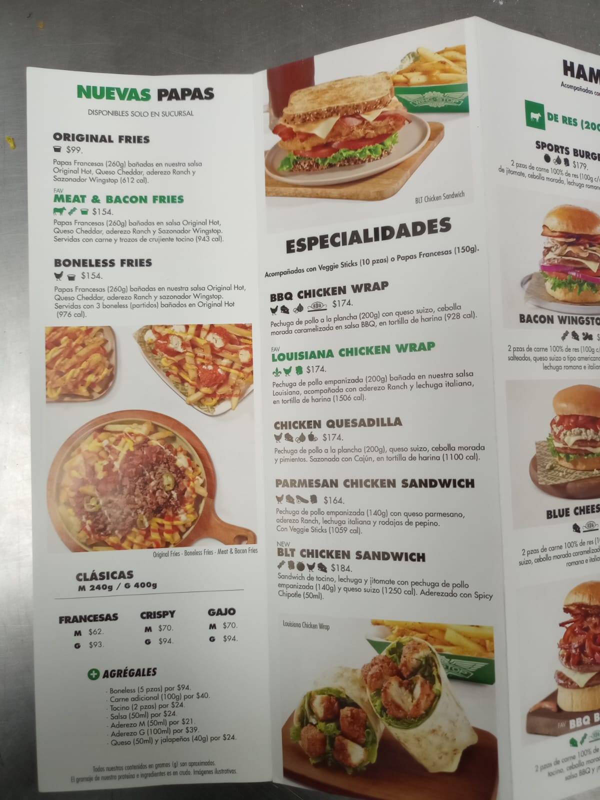 Carta del restaurante Wingstop Plaza Espacio, Aguascalientes