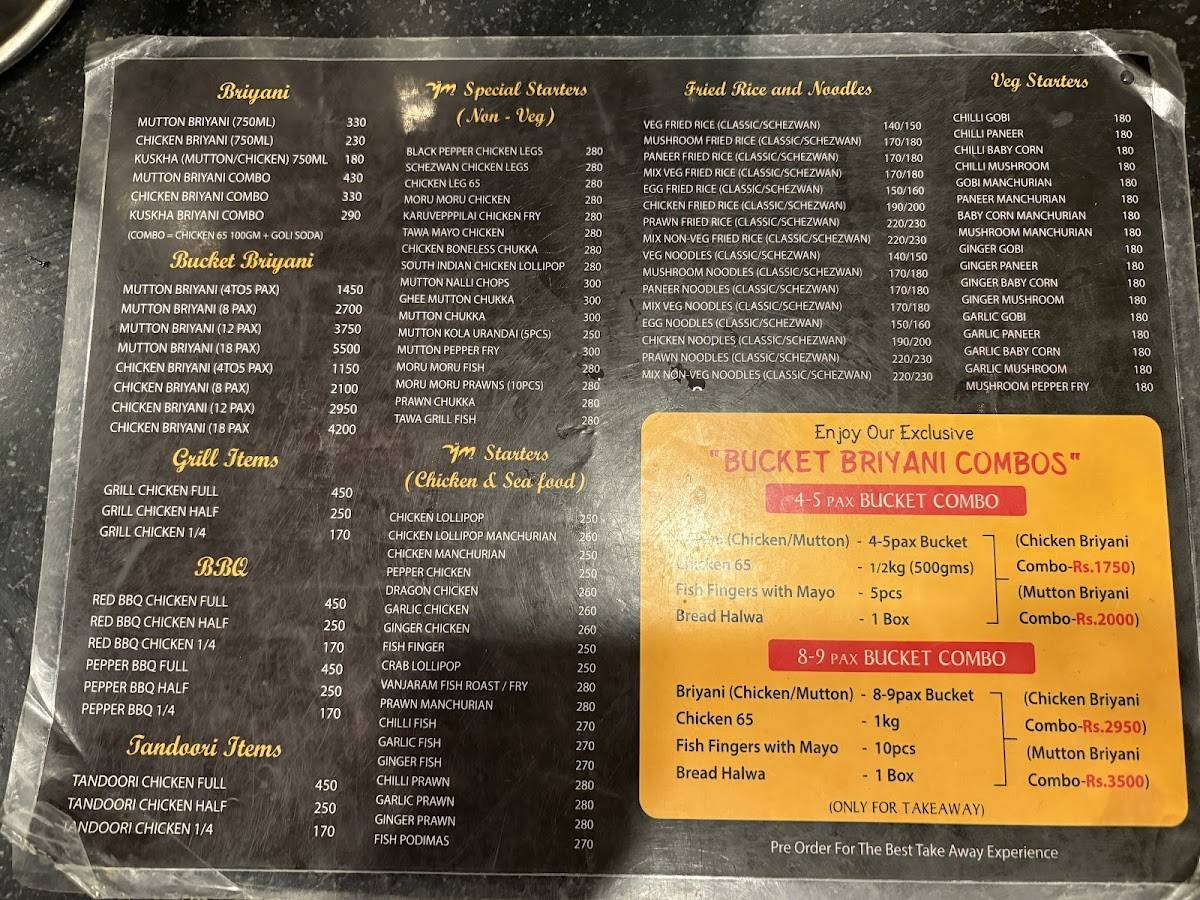 Yaa Mohaideen Biriyani menu